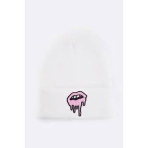 GiG Drippy Lips Iconic Beanie Knit Hat White Pink Skull Cap Drip Lip